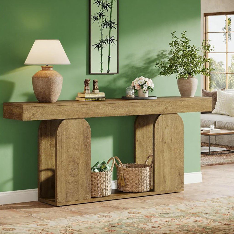 Rustic Farmhouse U-shaped Console Table - Light Brown Mdf, Timeless Charm For Modern/rustic Interiors