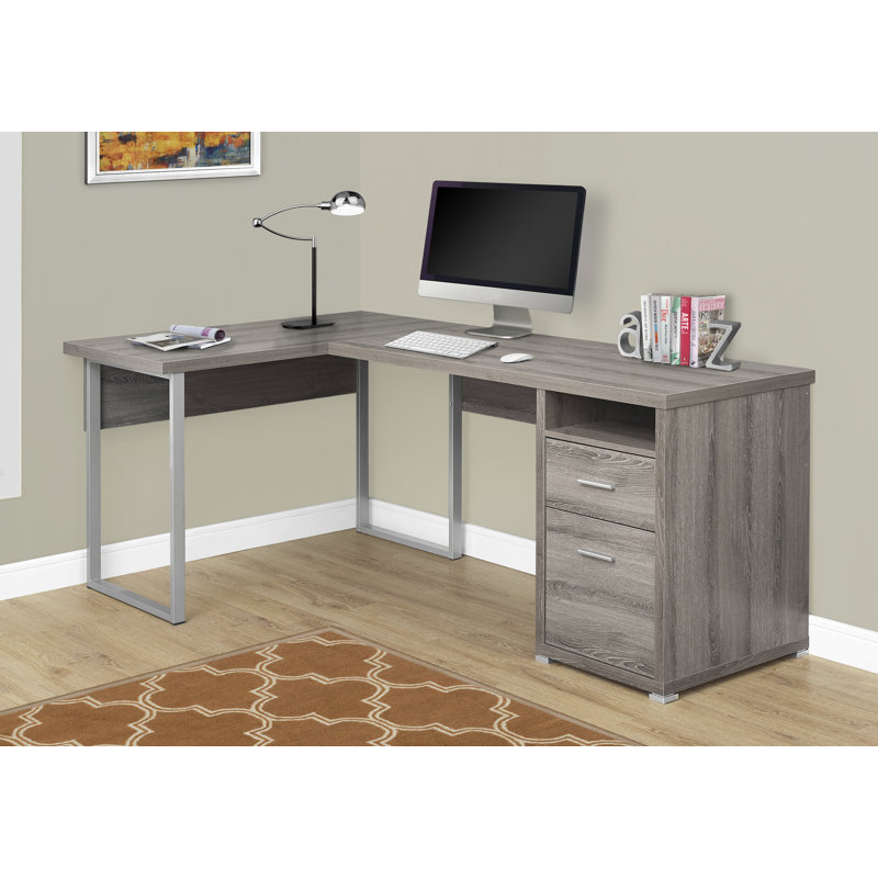 Bureau en L, L 80 po, Taupe foncé, Orienté à droite, Gris