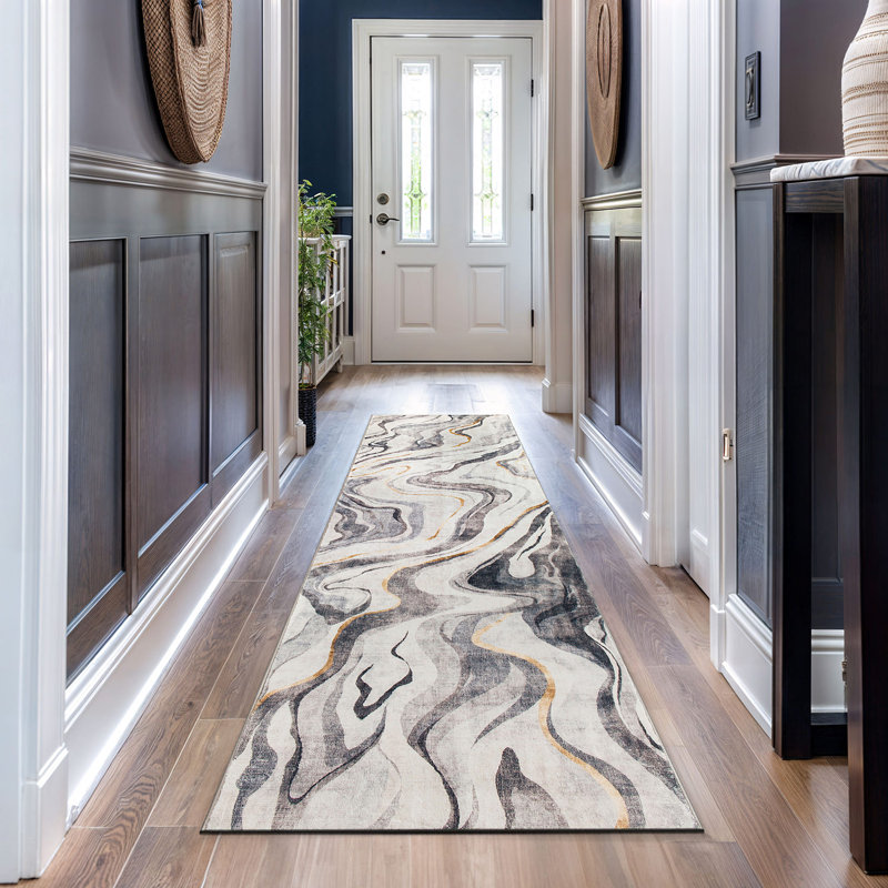 Tapis contemporain lavable antidérapant en marbre, Tapis de couloir 2 pi x 8 pi