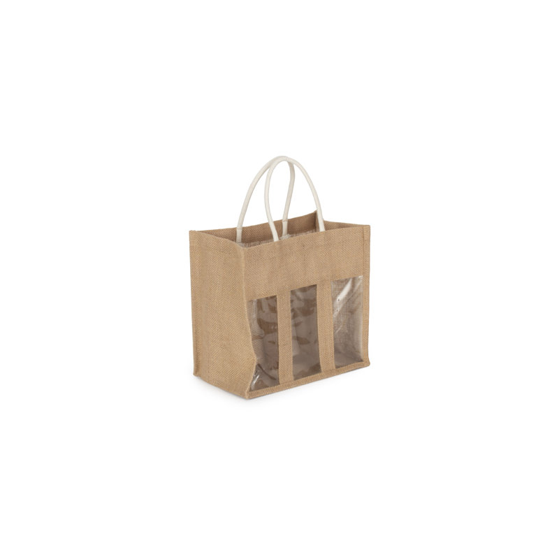 Jute Bottle Carrier Bag, 26cm H x 27cm W x 17cm D