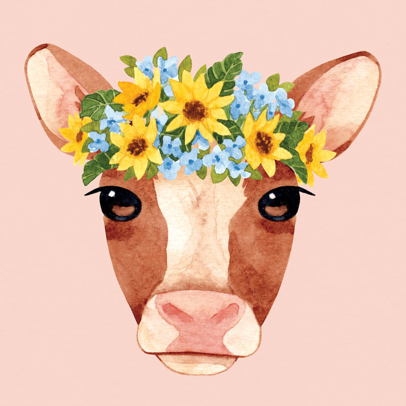 Flower Crown Calf - Wrapped Canvas Art Prints, 30cm H x 30cm W 