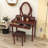Wood Makeup Vanity Set with Adjustable Oval Mirror, Velvet-Lined Drawers and Cushioned Stool-1660655608
