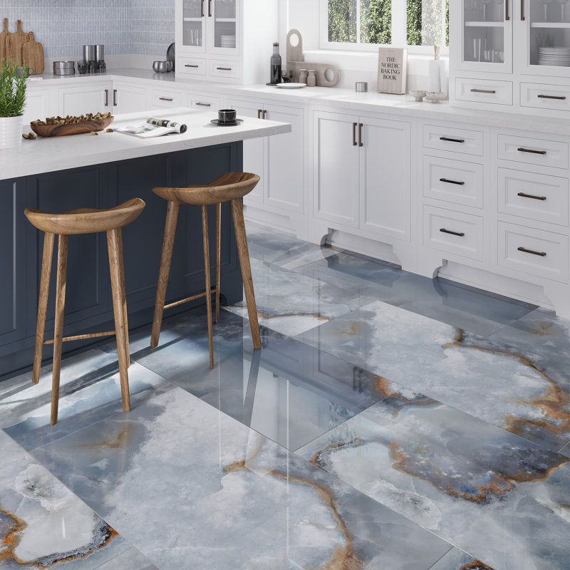 Splendor 24'' W x 48'' L Porcelain Singular Tile, Blue