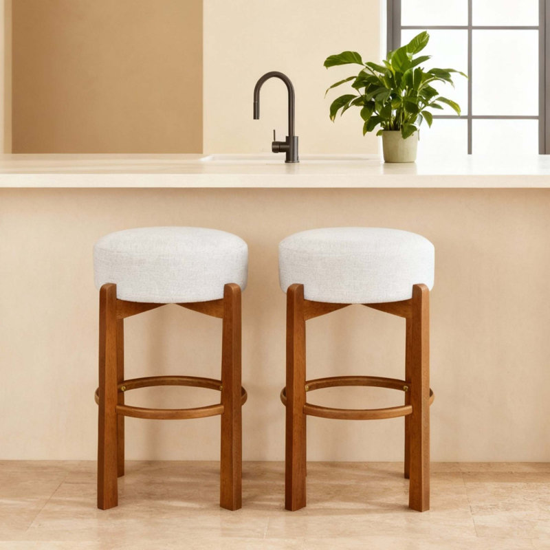 Tabouret de bar rembourré Vera, Noyer, 2