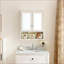 Armoires, rangement de salle de bain avec miroir, 2 portes, 2 tablettes réglables + 3 paniers de Noël, fixation murale | Blanc neige | Panneau de fibres à densité moyenne