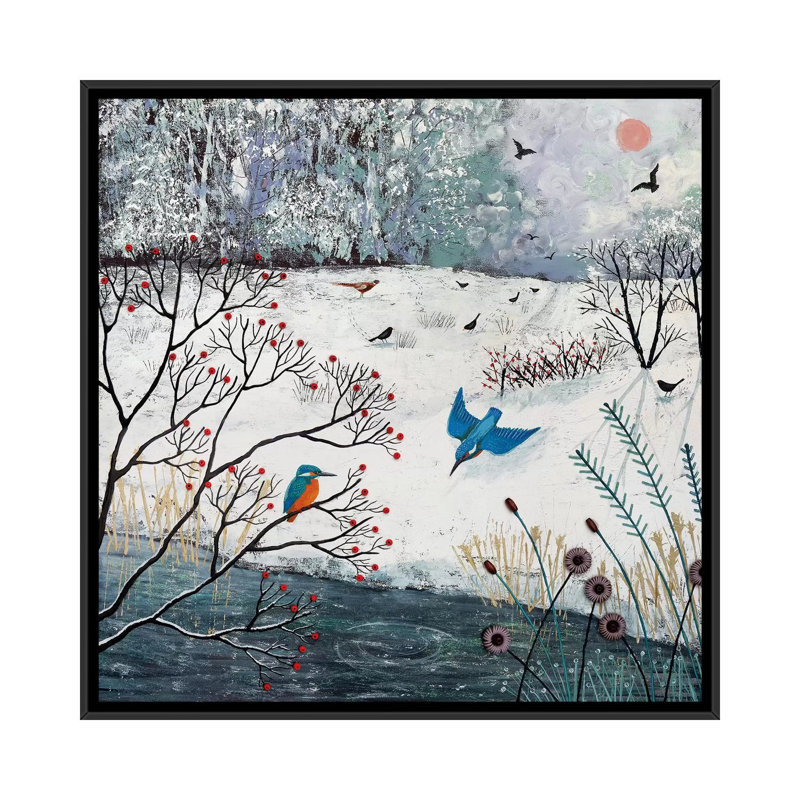 «Winter Kingfishers», reproduction sur toile, H 18 po x l 18 po x P 1,5 po, Toile encadrée noire