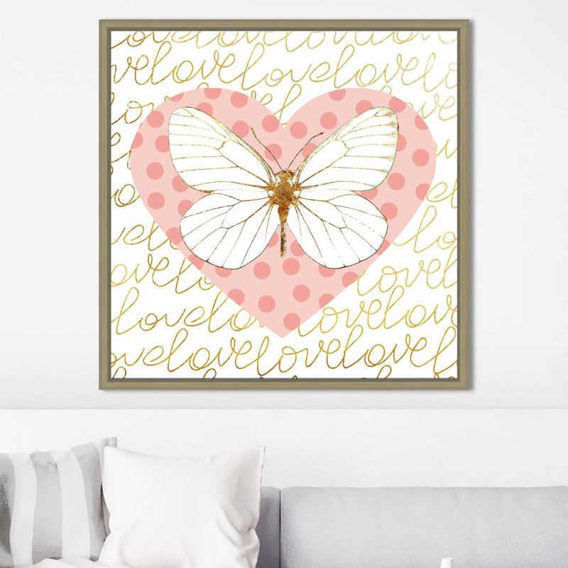 «Butterfly Love (Peach) (Square)» par Jodi - impression, H 21,5 po x l 21,5 po x P 2 po, Cadre flottant champagne