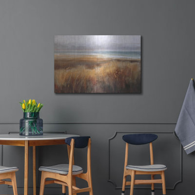 Art mural luxueux en métal «Coastal Grasses» par Karen Hale, 36 po x 24 po