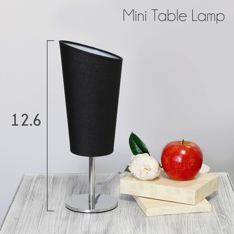  Mini lampe de table chromée avec abat-jour en tissu incliné pour chambres à coucher et tables de chevet, Noir