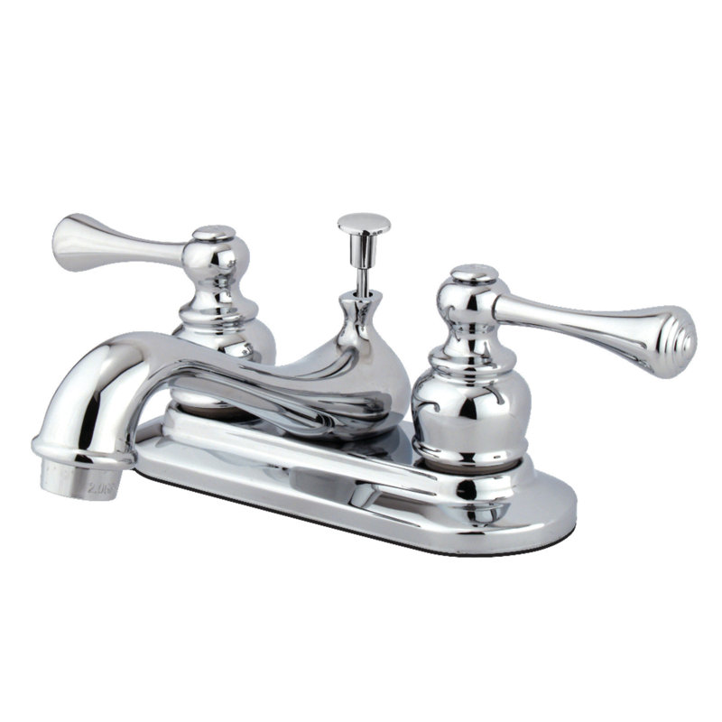 Kingston Brass Vintage Two-Handle 3-Hole Deck Mount 4" Centerset Bathroom Faucet with Plastic Pop-Up, Polished Chrome
