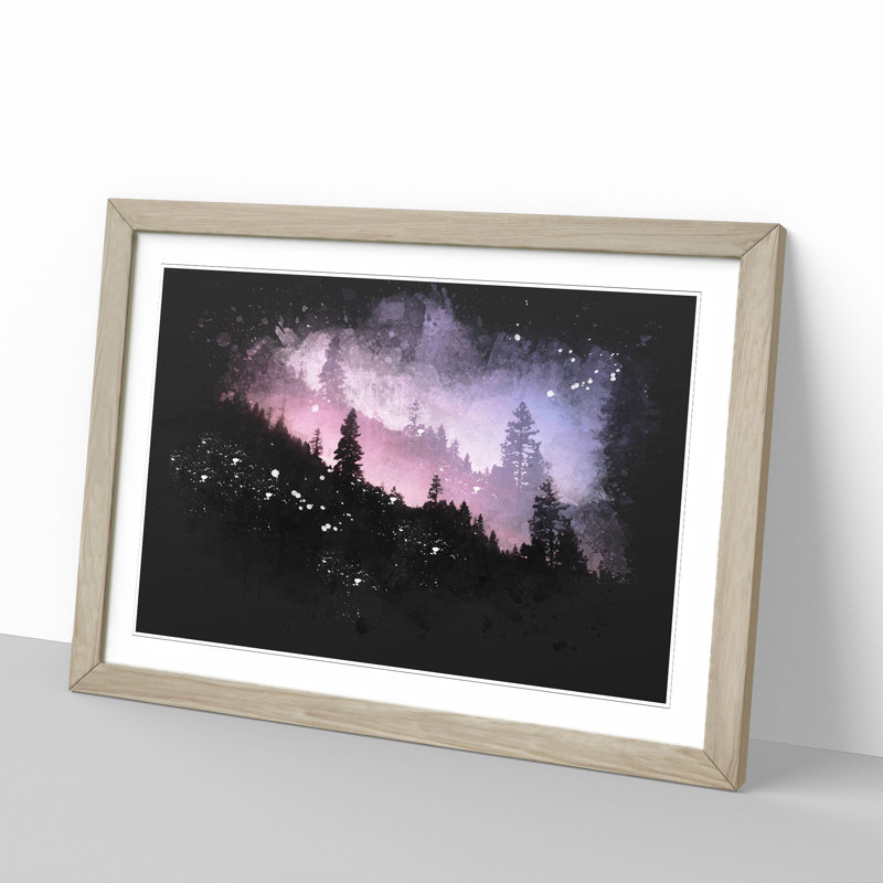 Purple Forest Paint Splash - Single Picture Frame Print on Wood, Oak Framed, 48cm H x 65cm W x 2cm D