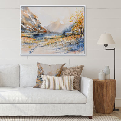 Paysage d'hiver avec lac de montagne - Peinture sur toile