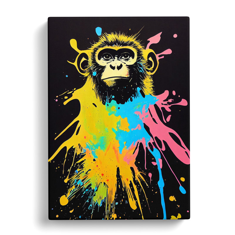 Paint Splash Monkey No.1 - Wrapped Canvas, 76cm H x 50cm W x 3cm D