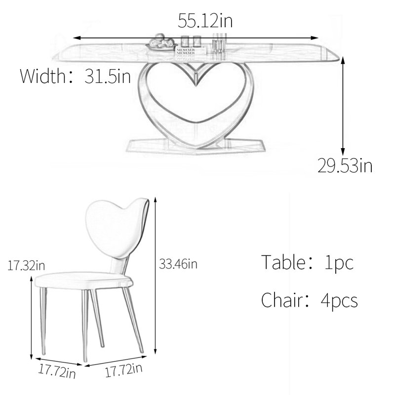 Rectangular sintered stone dining table set, 29.53" H x 55.12" L x 31.5" W
