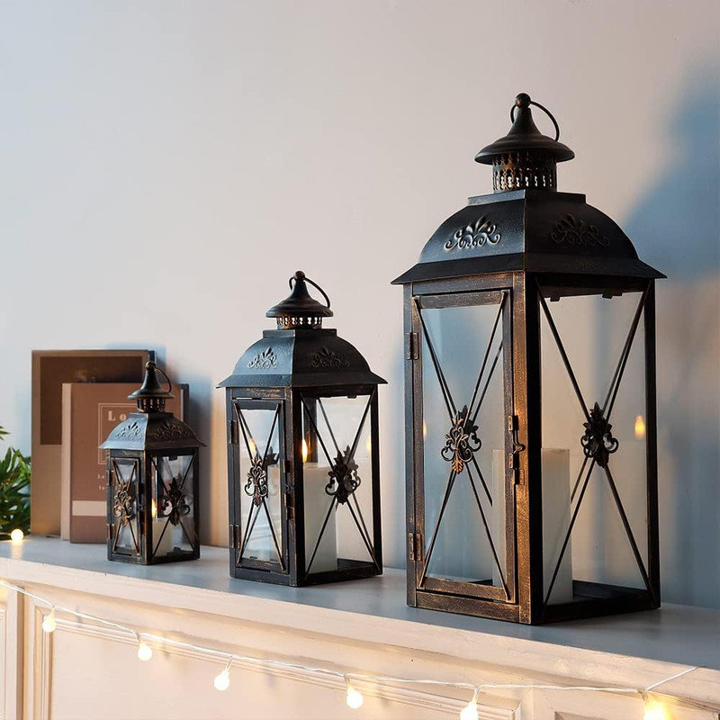 Metal Tabletop Lantern, Black