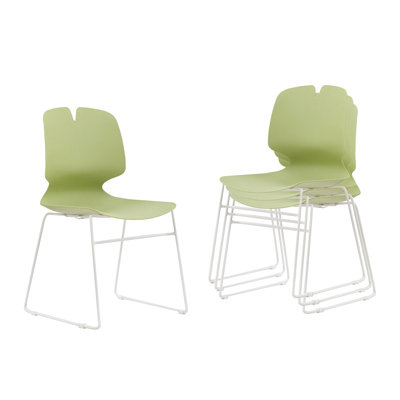 Ensemble de 4 chaises de bureau empilables modernes en polypropylène, design ergonomique, supporte jusqu'à 180 kg et convient à divers usages.