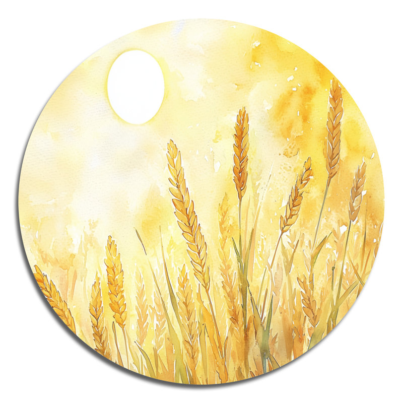 Golden Field Dreams - art mural moderne éclectique rond, art mural rond en métal jaune, H 16 po x l 16 po