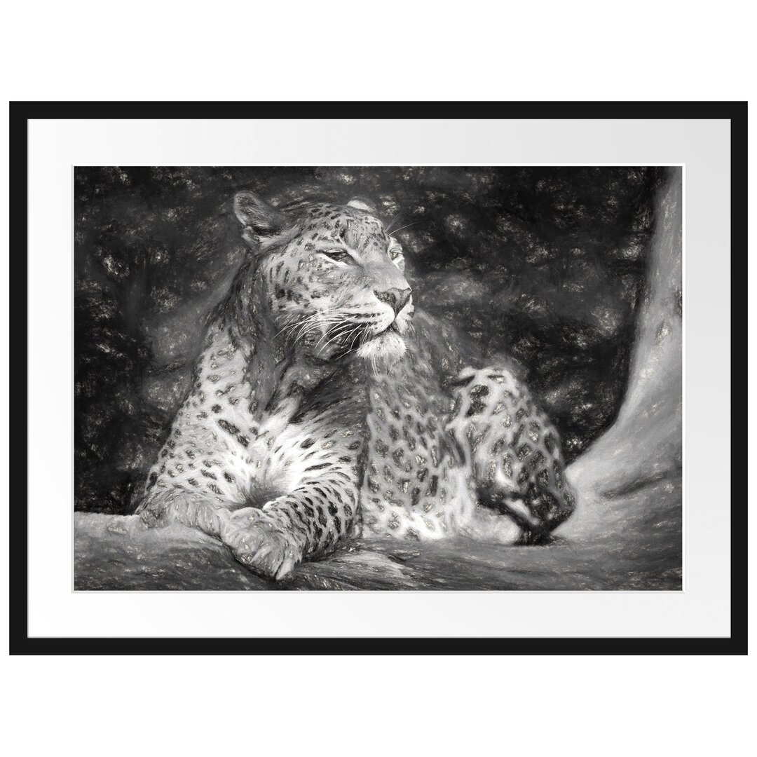 Gerahmtes Papierbild Leopard in der Natur