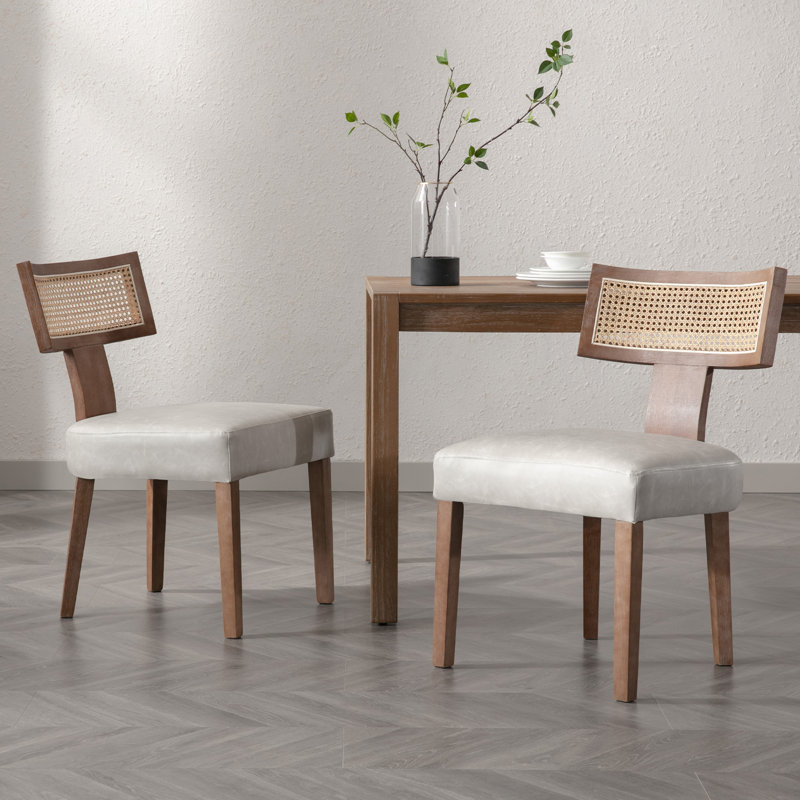 Chaises de salle à manger rembourrées Farhat, Bois, Gris clair / brun