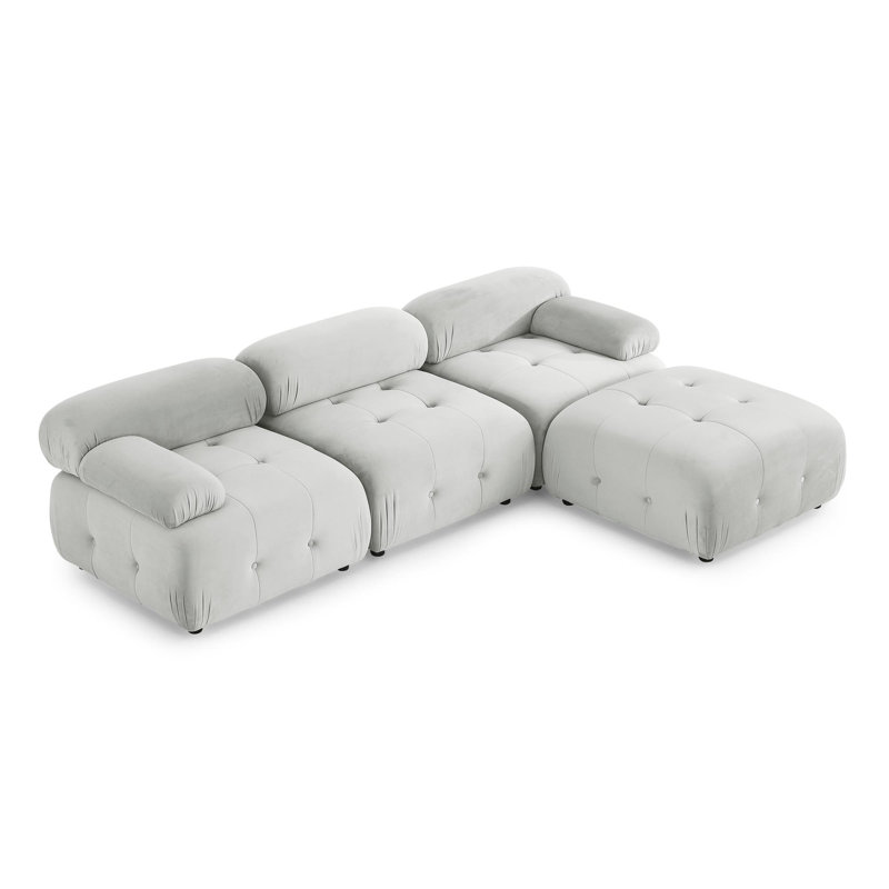 Modular Sectional Sofa, Button Tufted Designed and DIY Combination,L Shaped Couch with Reversible Ottoman, Ivory Teddy Fabric