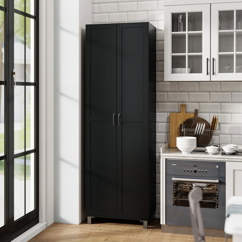 Double Door Tall Storage Cabinet Freestanding Pantry Cabinet-Black, Black