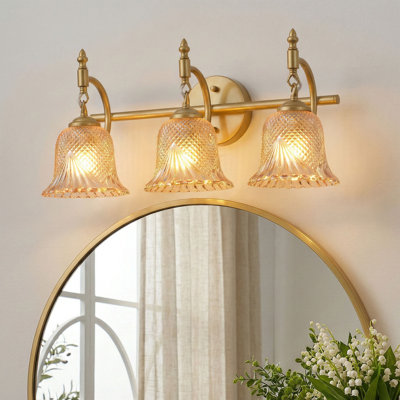3-Lamp Gold Adjustable Glass Vanity Light
