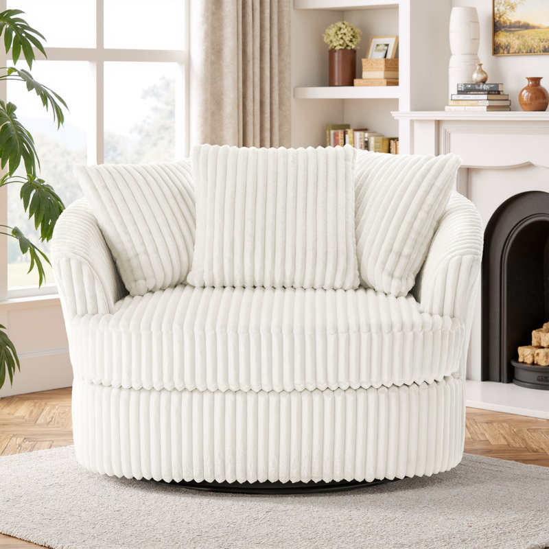 Fauteuil demi-tonneau surdimensionné ultra moelleux en fausse fourrure de lapin avec trois coussins, Beige
