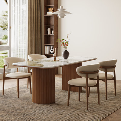 Table de salle à manger rectangulaire moderne de 71 po avec plateau en pierre frittée et coins arrondis