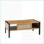 Table basse en rotin naturel avec porte coulissante et pieds en métal pour le salon, rangement peu encombrant