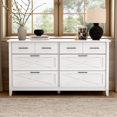 Commode 6 tiroirs, style campagne, armoire de rangement en bois, chêne blanc pur