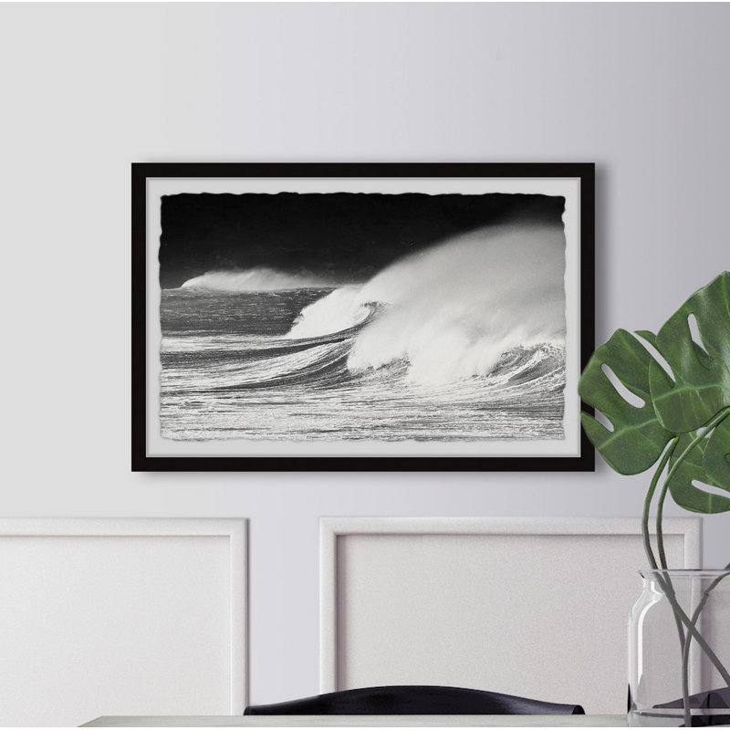 Black And White Waves - Single Picture Frame Print, 38cm H x 45cm W x 3.81cm D