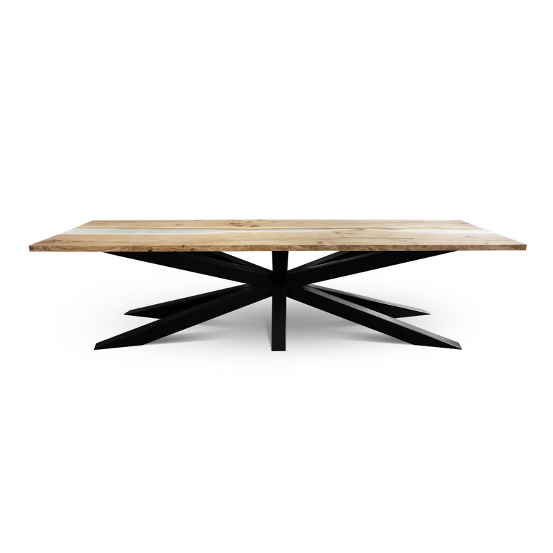 Oak Solid Wood Top Metal Base Dining Table