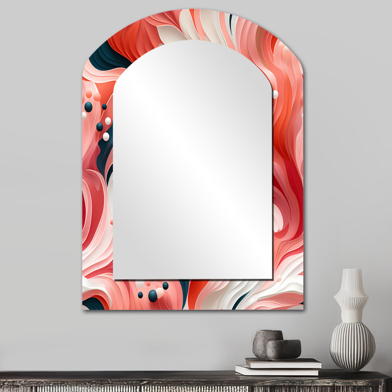 Tropical Reef Rendezvous - motif rose - grand miroir abstrait, décoration murale asymétrique moderne, impression sur métal