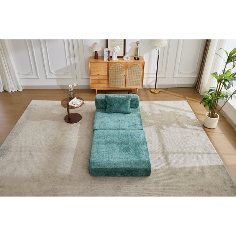 Canapé à compression, canapé-lit à plancher convertible à structure fixe, canapé modulaire à assise simple sans os, sans assemblage requis, tissu chenille, pour chambre à coucher de salon, vert foncé