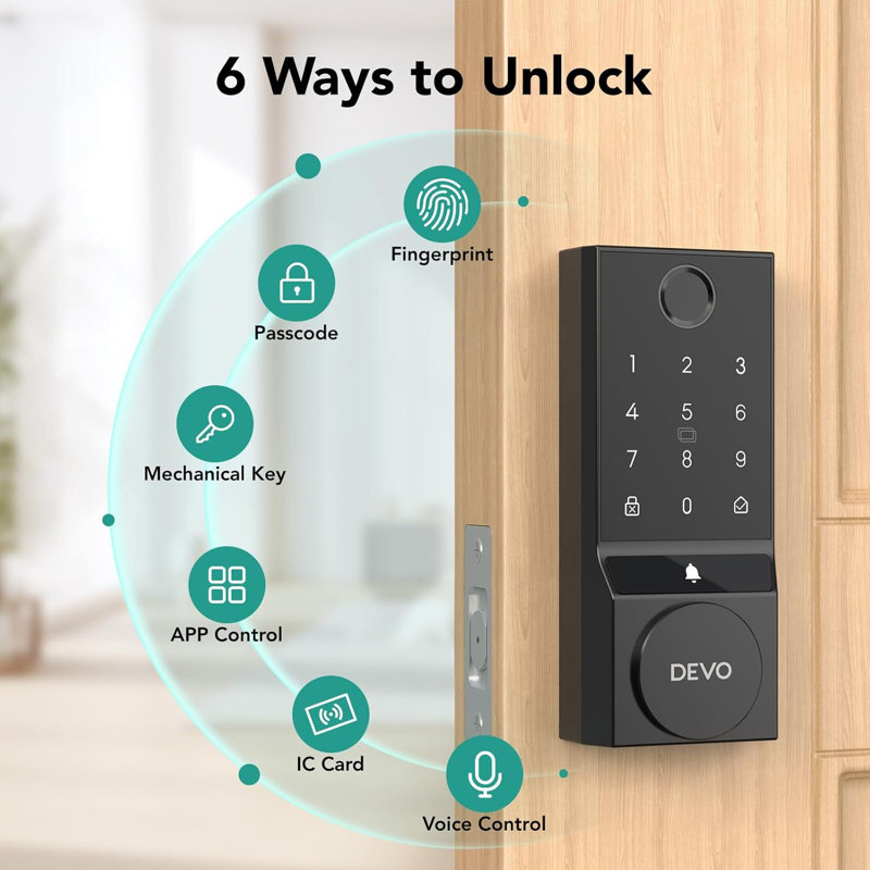 Wi-Fi Smart Lock with Fingerprint Door Lock, Keyless Entry Door Lock Smart Deadbolt, Satin Nickel