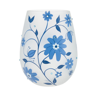 Enesco Lolita Chinoiserie Charm Floral Hand-Painted Artisan Stemless Wine Glass 20 oz.