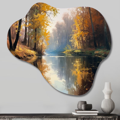 Whimsical River And Forest IV - Asymmetrical River Forest Metal Wall Art, Cloud Metal Wall Sculpture Print
