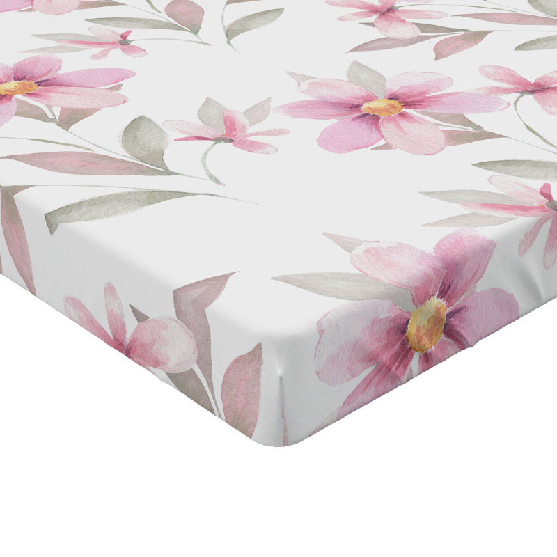 Drap-housse à motif floral Ambesonne, Rose pastel / motif floral vert sauge, Drap-housse très grand californien