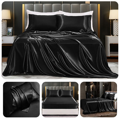 3pcs Extra Deep Pocket Satin Sheets - Full Size Bed Set, 14 Inch Deep Pocket, Satin Bedding Set Fits Ultra Deep Mattress