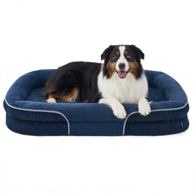 Bedsure Orthopedic Dog Bed for Medium Dogs, Oval Bolster Pet Sofa with Waterproof and Washable Ultra Soft Fleece Cover 