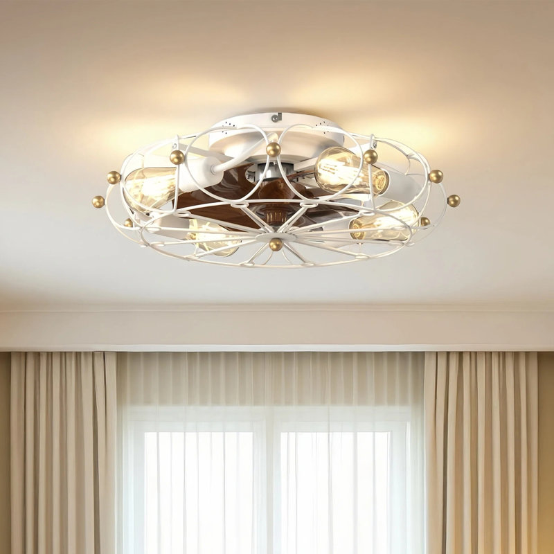 Ventilateur de plafond 19,7 po à profil bas avec éclairage DEL, télécommande et moteur réversible, Blanc