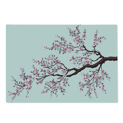Ambesonne Japanese Cutting Board Large Size Sakura Branch Blossoms Pink Dark Brown