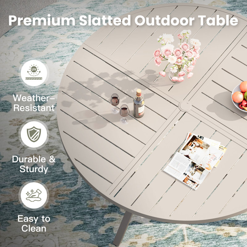 50" Round Outdoor Patio Dining Table, Sandshell