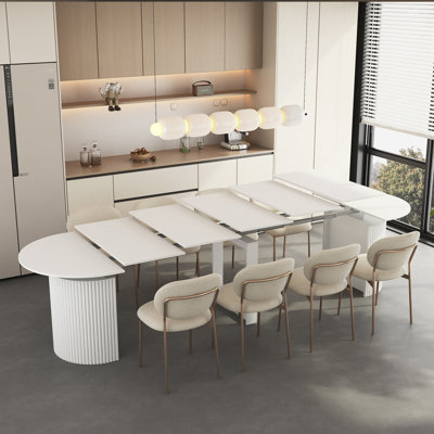 White mdf extendable foldable dining table, multi‑purpose expandable table for dining and meeting spaces