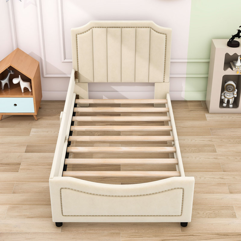 Twin Upholstered Daybed with Headboard, Beige