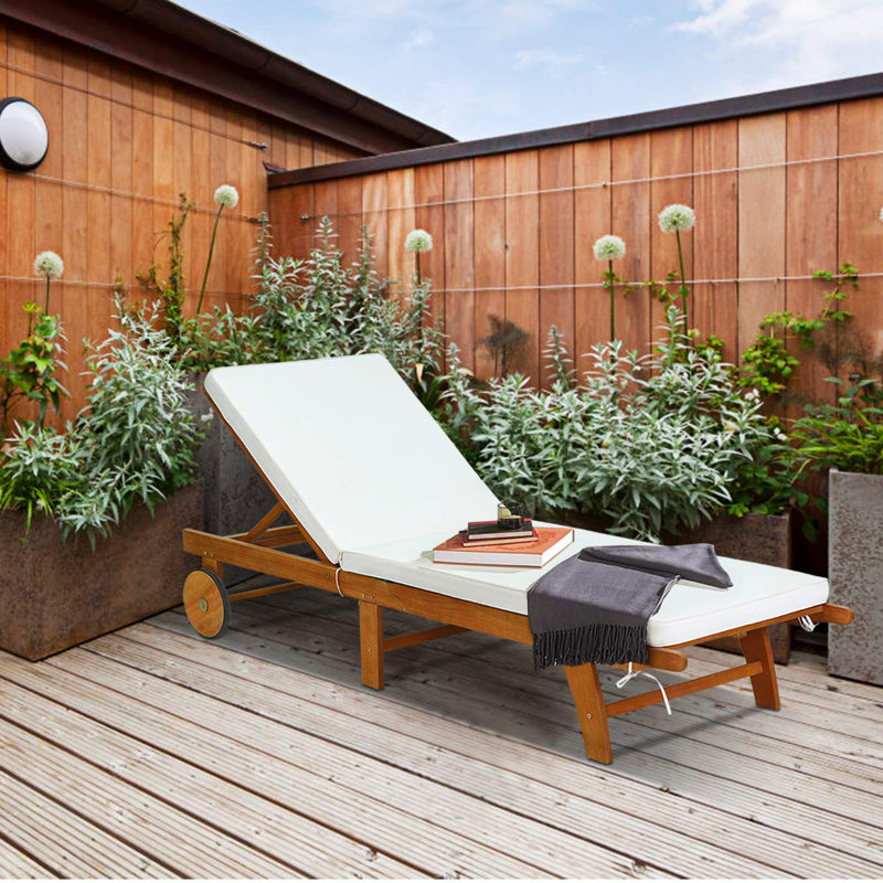 Gunars 195cm Long Reclining Eucalyptus Single Chaise with Cushions