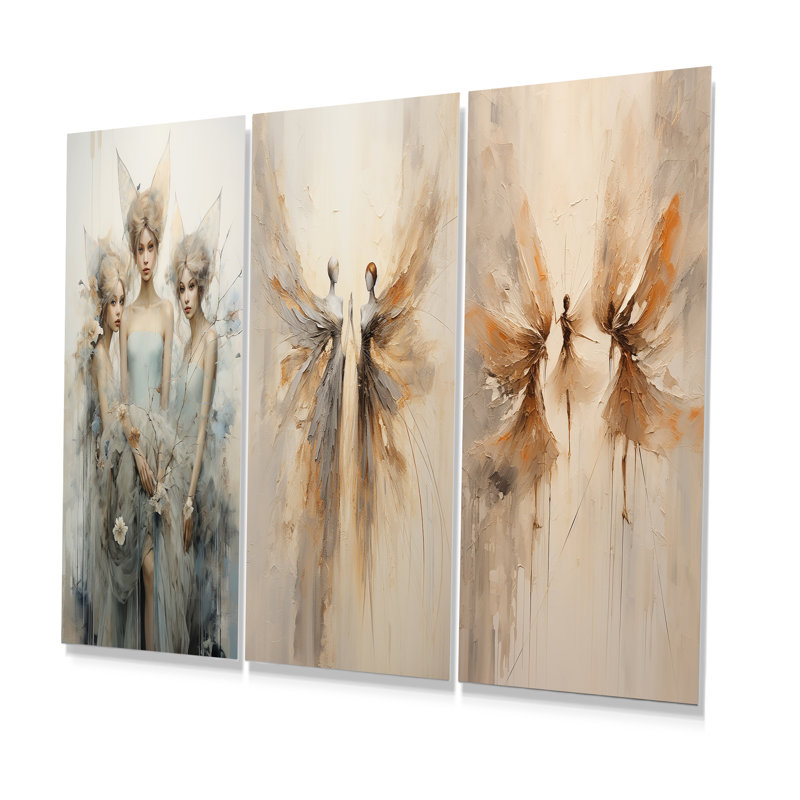 Fantaisie, minimalisme, fées - ensemble de 3 décorations murales en métal, H 28 po x l 36 po