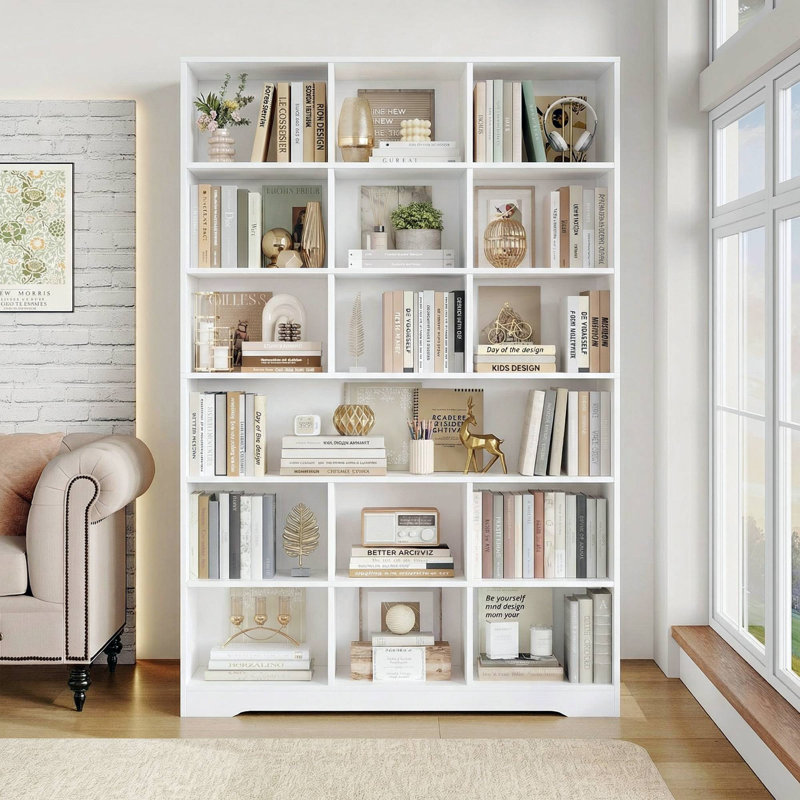 76.1"H X 47.2"W  Standard Bookcase, Home Wood Bookshelf, White