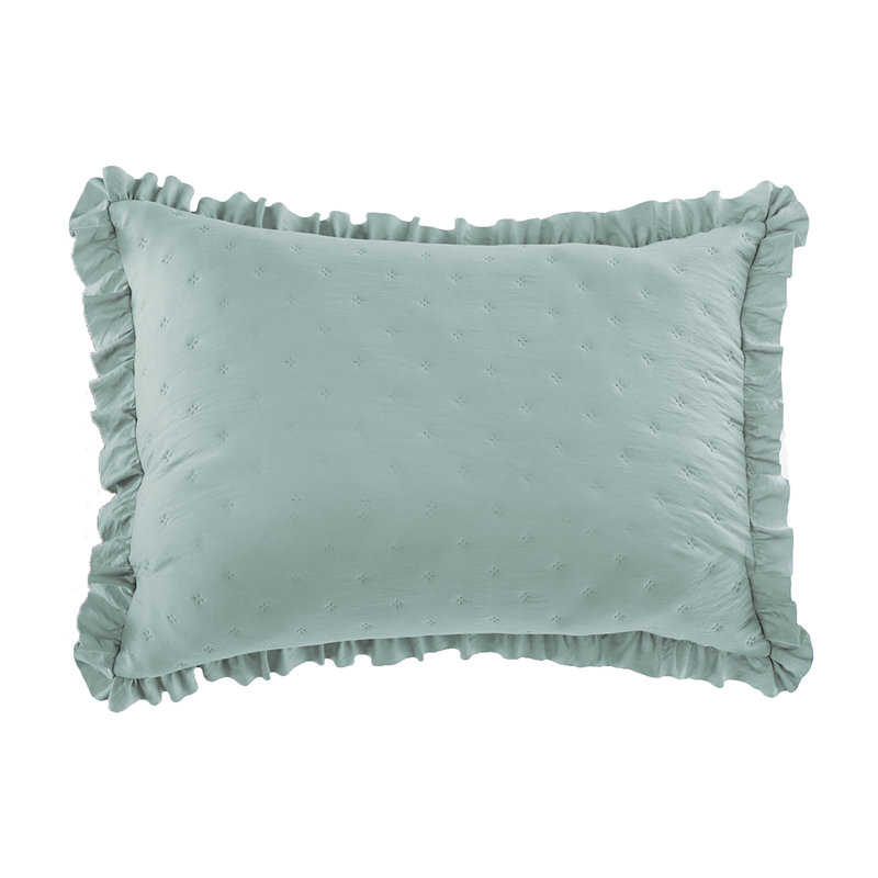 Textured Design Ruffled Border Solid Color Pillow Sham, Seafoam Green