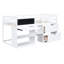 Lit mezzanine simple bas blanc avec bureau roulant, tablette et tablette de tiroirs organisés - Option de chambre polyvalente